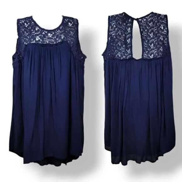 NEW Chelsea & Theodore Crochet Oversized Babydoll  Tank in Indigo Ink Size Small - Picture 1 of 9